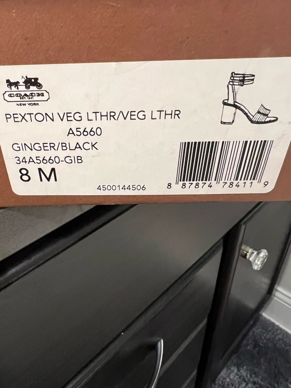 Coach Two-Tone Leather Ankle-Strap Heels in Black and Tan with Patterned Buckle - Picture 5 of 5